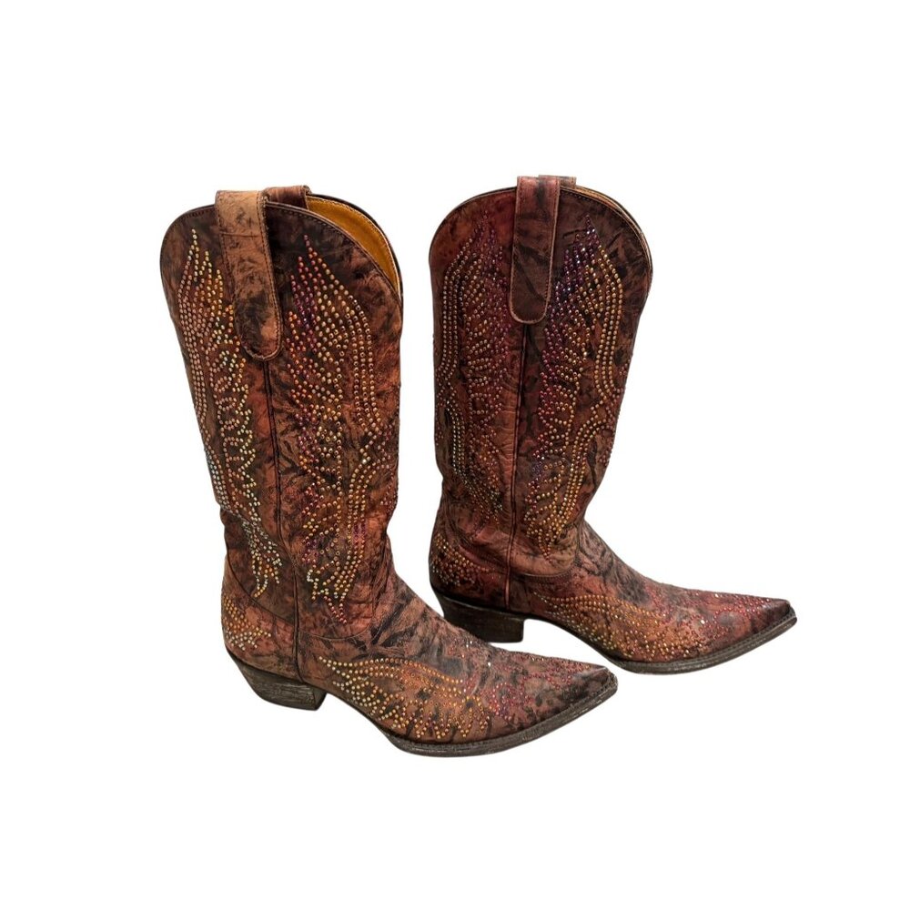 Size 8 Womens Old Gringo Eagle Swarovski Crystals Snip Toe‎ Cowboy Cowgirl Boots - Picture 3 of 16
